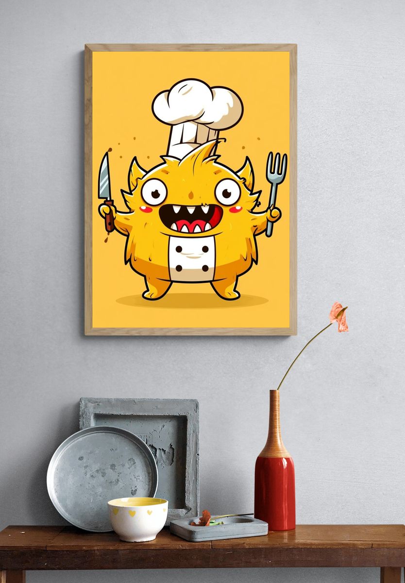 Chef Monster Cartoon Poster. — room view 3