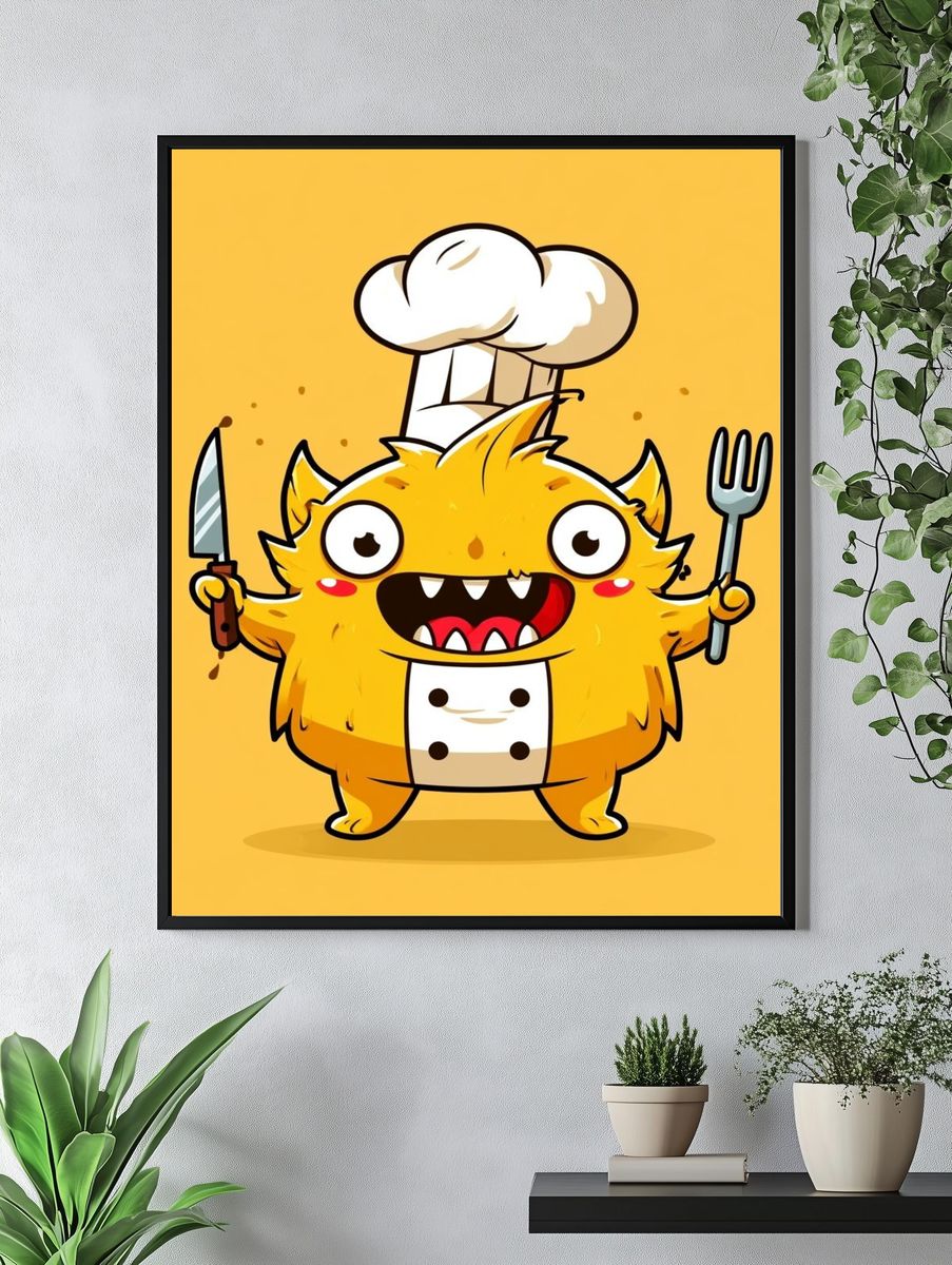 Chef Monster Cartoon Poster. — room view 4
