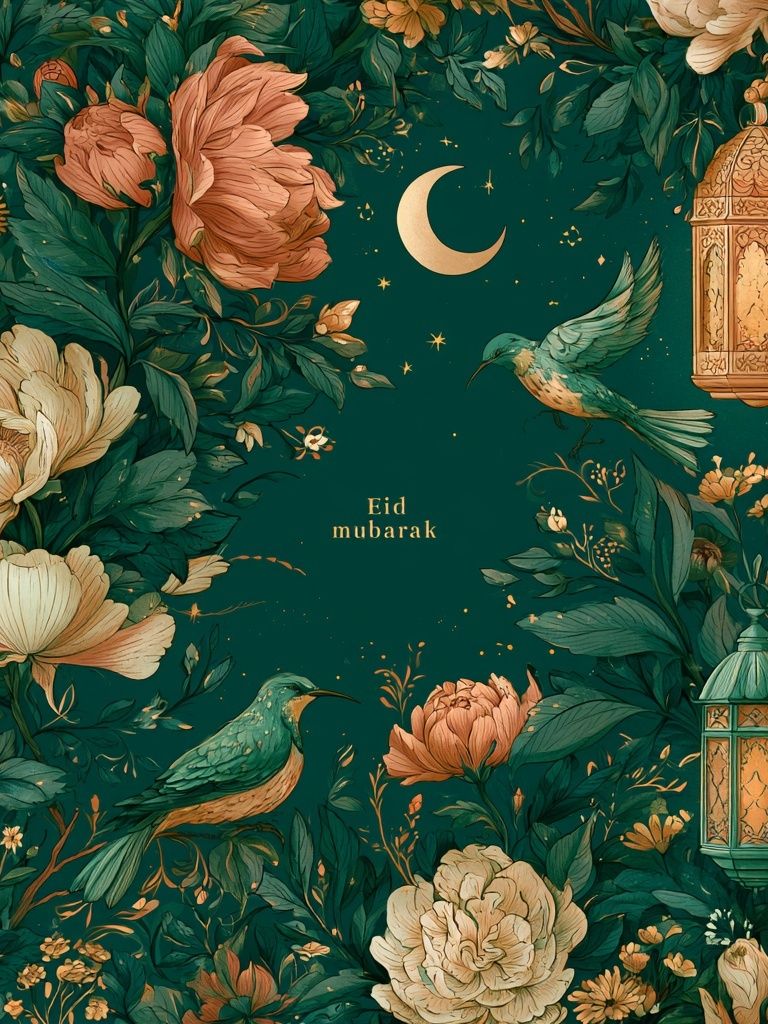 Eid Mubarak Floral Lantern Poster. poster — illustration art