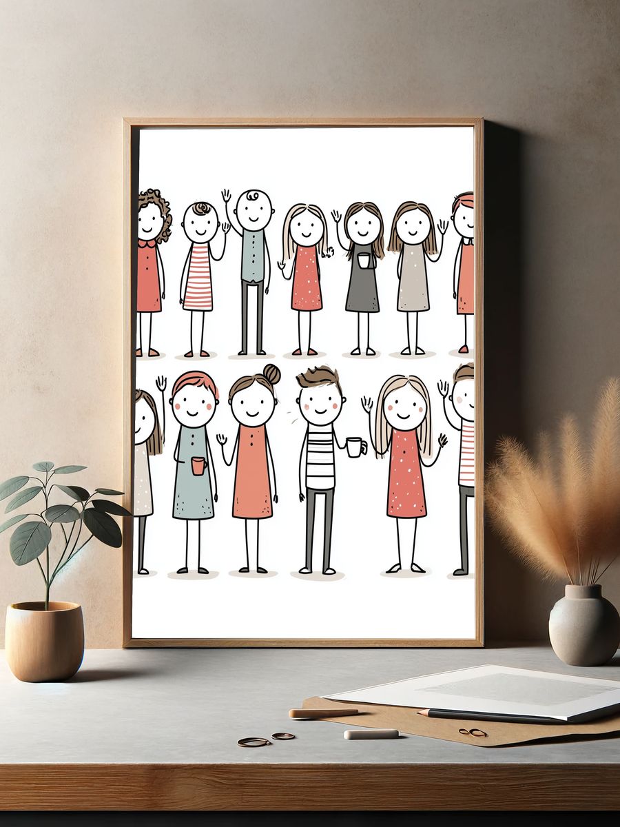 Cute Family Characters Illustration Print. — room view 2