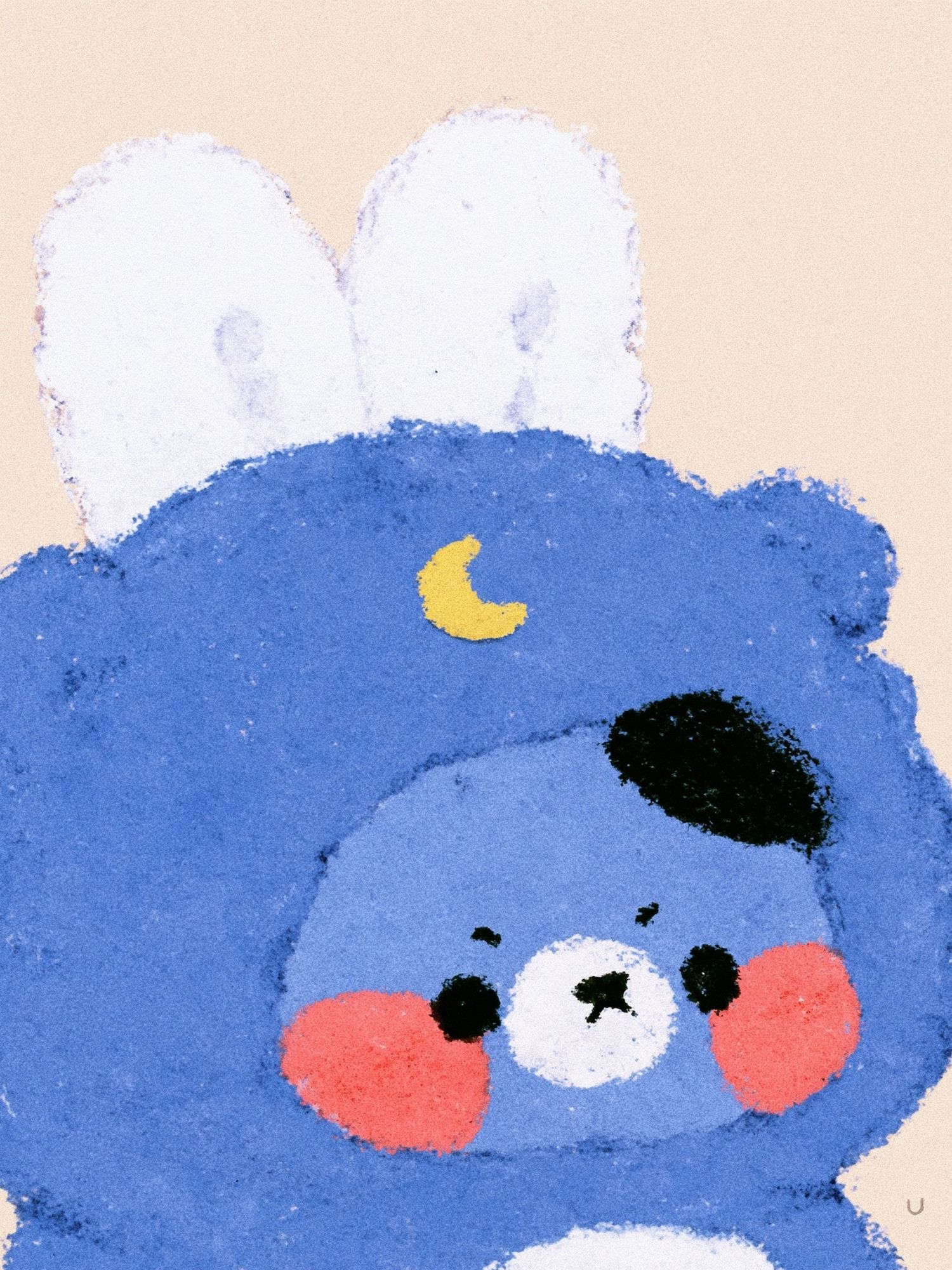 Blue Bunny Face Illustration Print. poster — illustration art