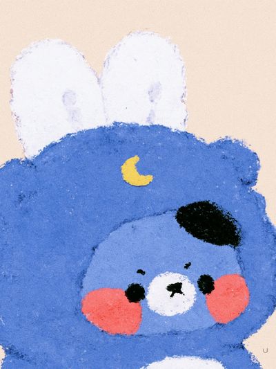 Blue Bunny Face Illustration Print. poster