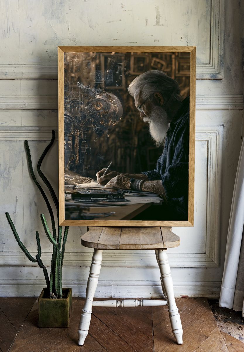 Steampunk Inventor Portrait Print. — room view 1