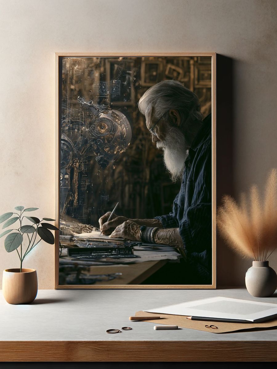 Steampunk Inventor Portrait Print. — room view 2