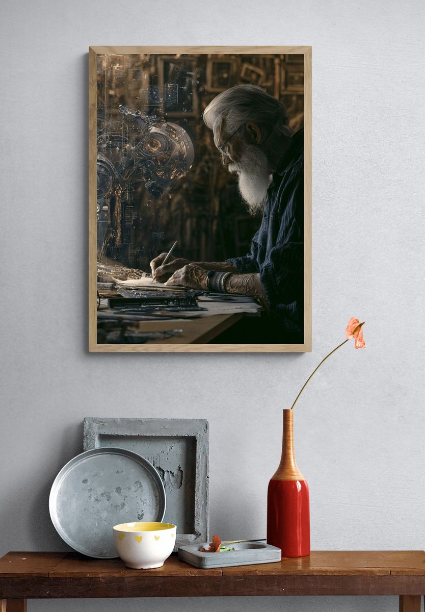 Steampunk Inventor Portrait Print. — room view 3