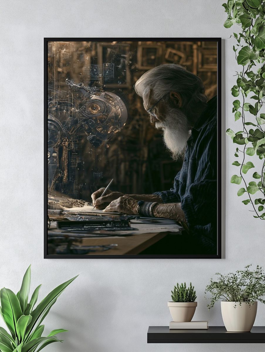 Steampunk Inventor Portrait Print. — room view 4