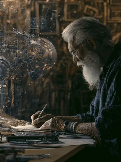 Steampunk Inventor Portrait Print. poster