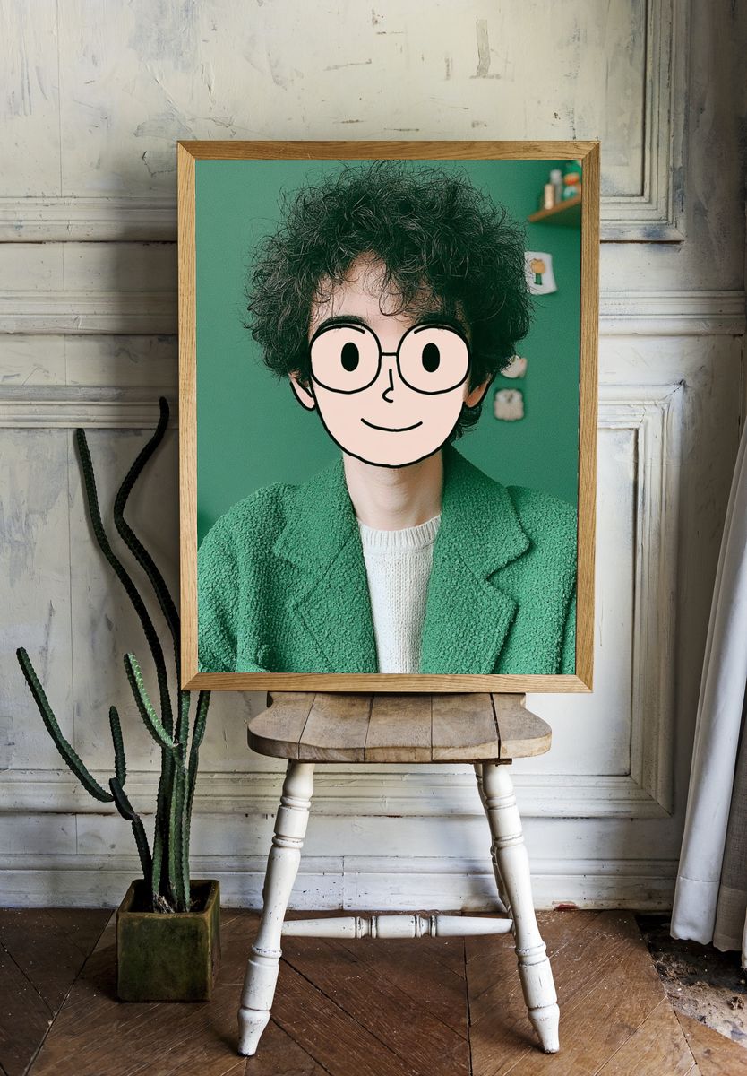 Cartoon Face Portrait Print. room preview