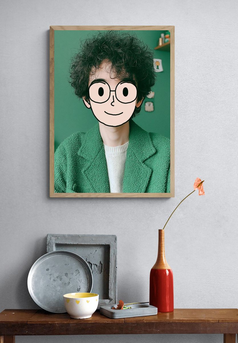 Cartoon Face Portrait Print. — room view 3