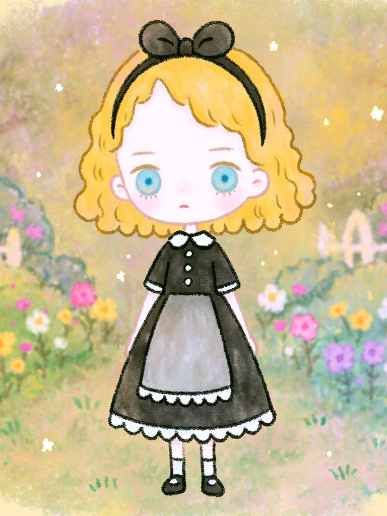 Blonde Girl in Flower Garden Illustration Poster. poster detail