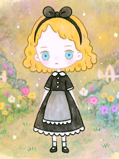 Blonde Girl in Flower Garden Illustration Poster.