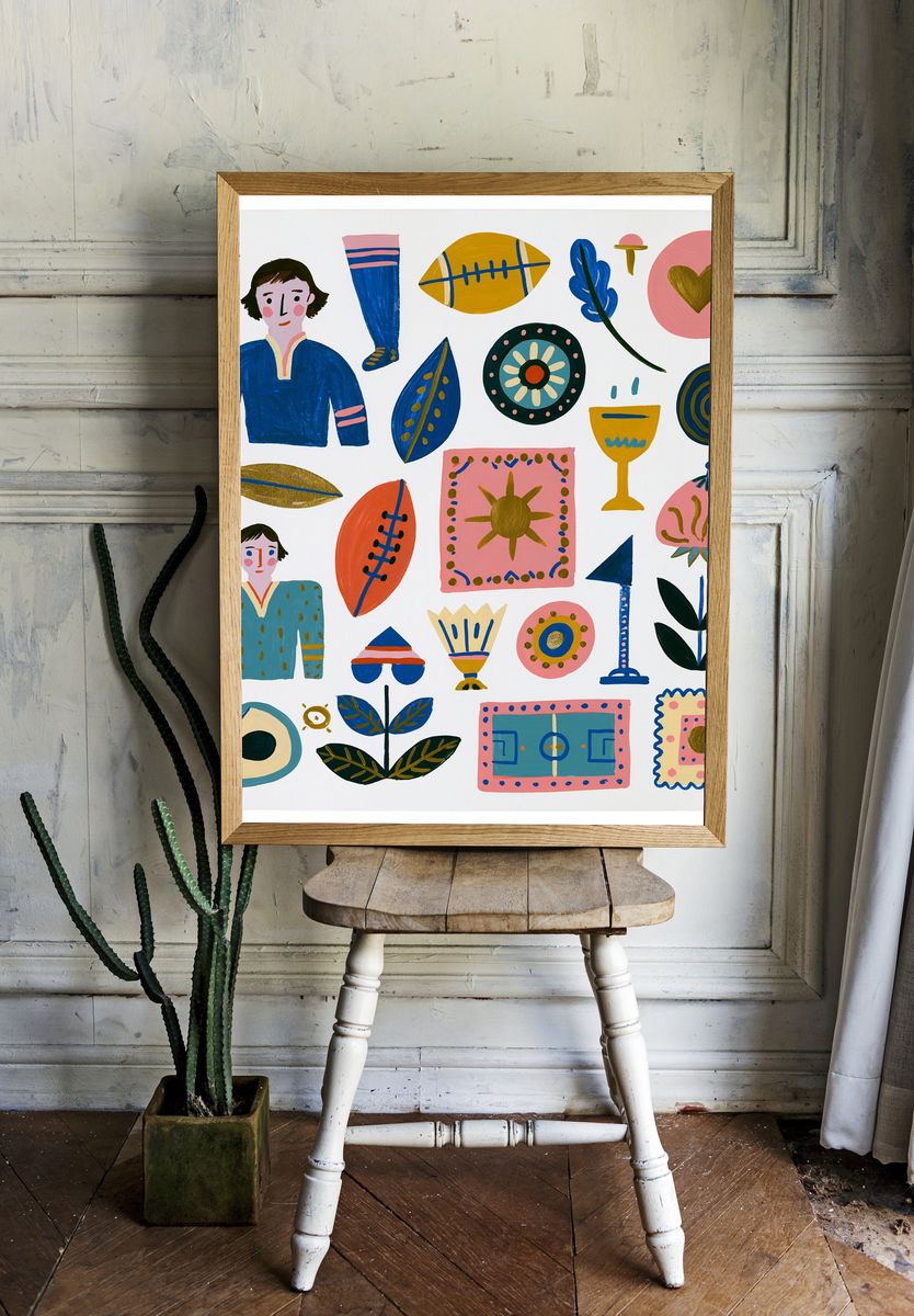 Playful Folk Symbols Illustration Poster. — room view 1