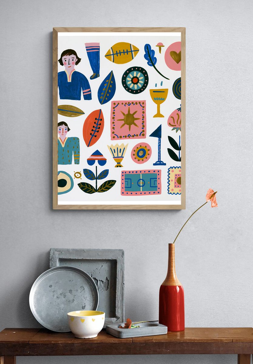 Playful Folk Symbols Illustration Poster. — room view 3