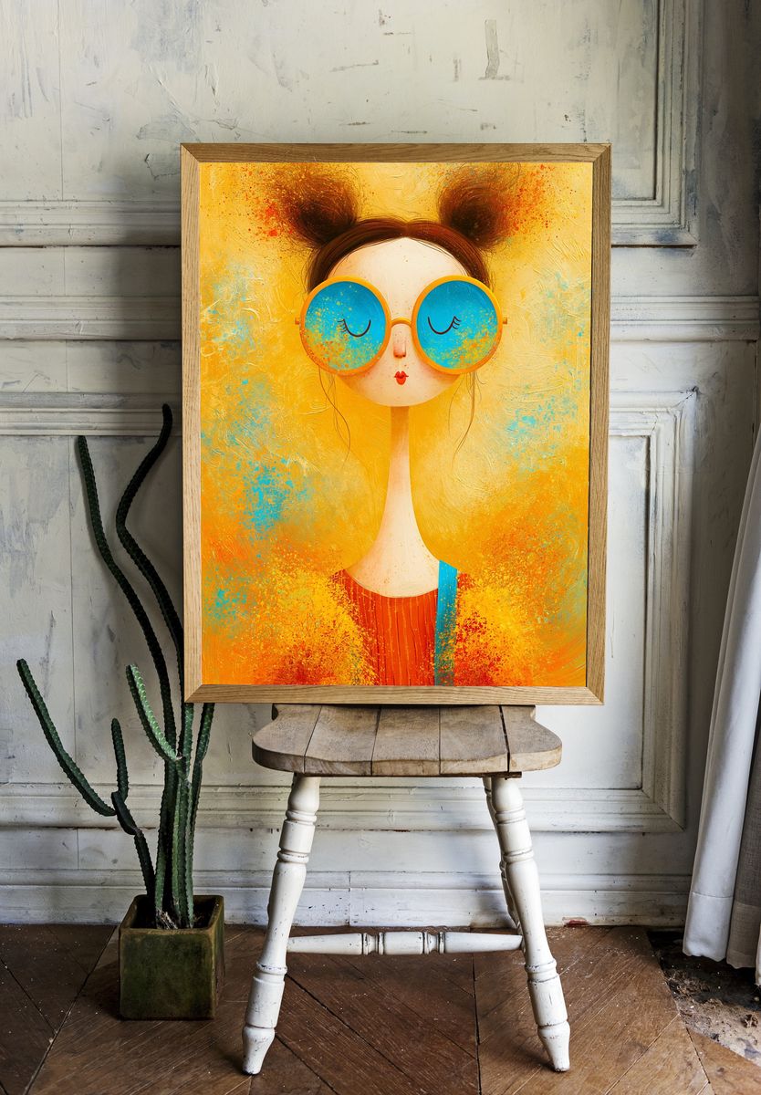 Sunlit Girl Portrait Illustration Poster. — room view 1