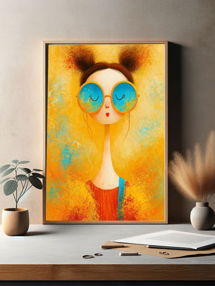 Sunlit Girl Portrait Illustration Poster. — room view 2