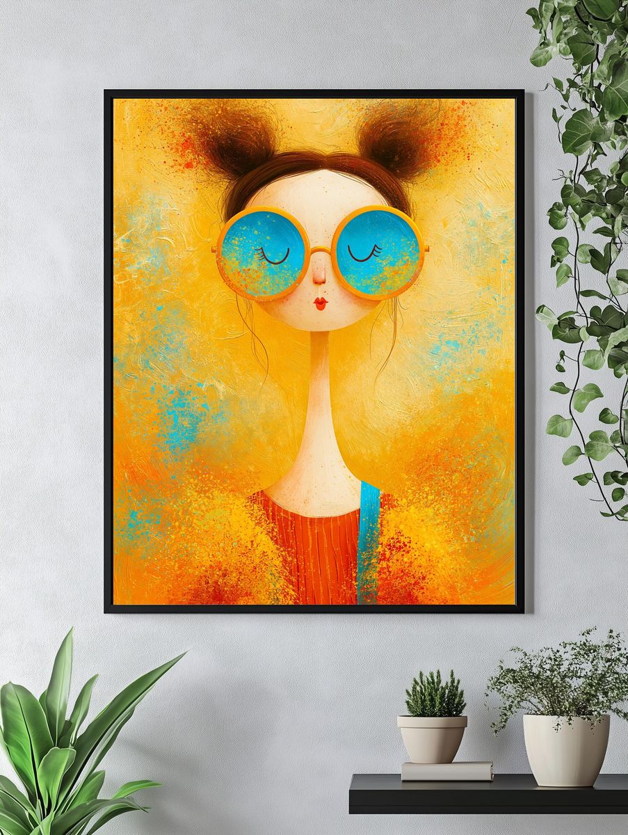 Sunlit Girl Portrait Illustration Poster. — room view 4