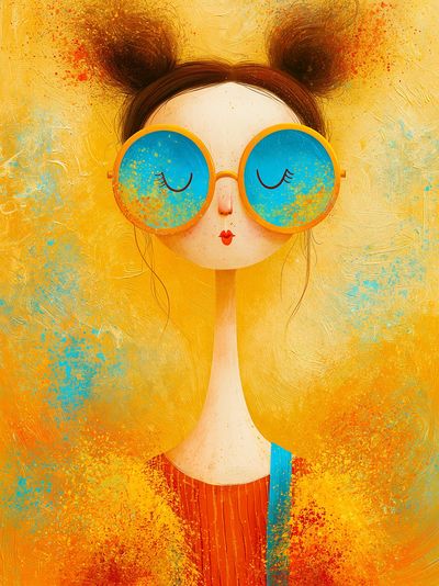Sunlit Girl Portrait Illustration Poster. poster print