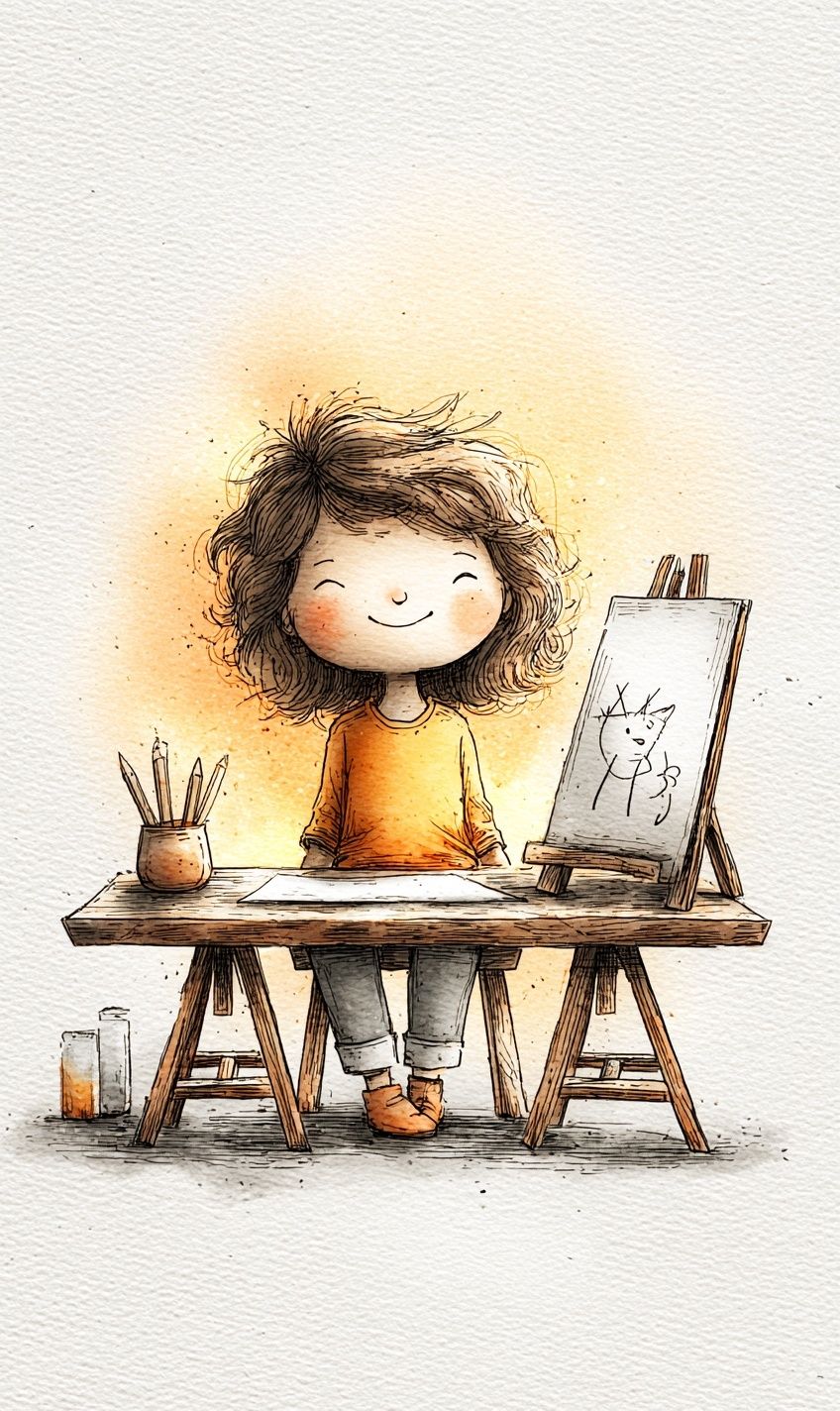 Little Artist Watercolor Illustration Poster. poster detail