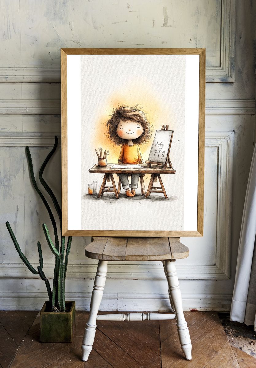 Little Artist Watercolor Illustration Poster. room preview
