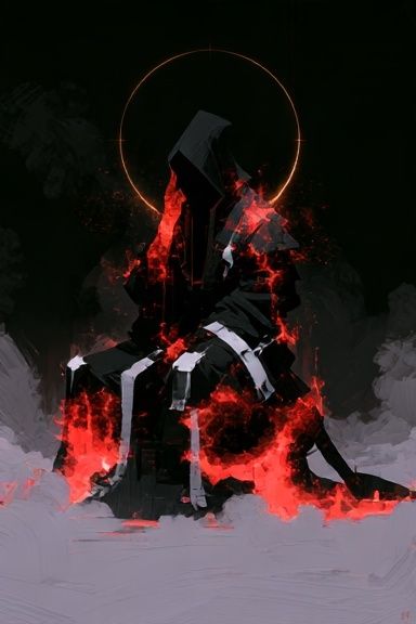 Infernal Hooded Figure Digital Art Poster. poster detail