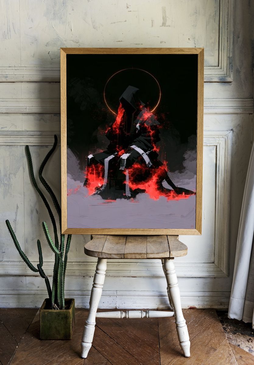 Infernal Hooded Figure Digital Art Poster. — room view 1
