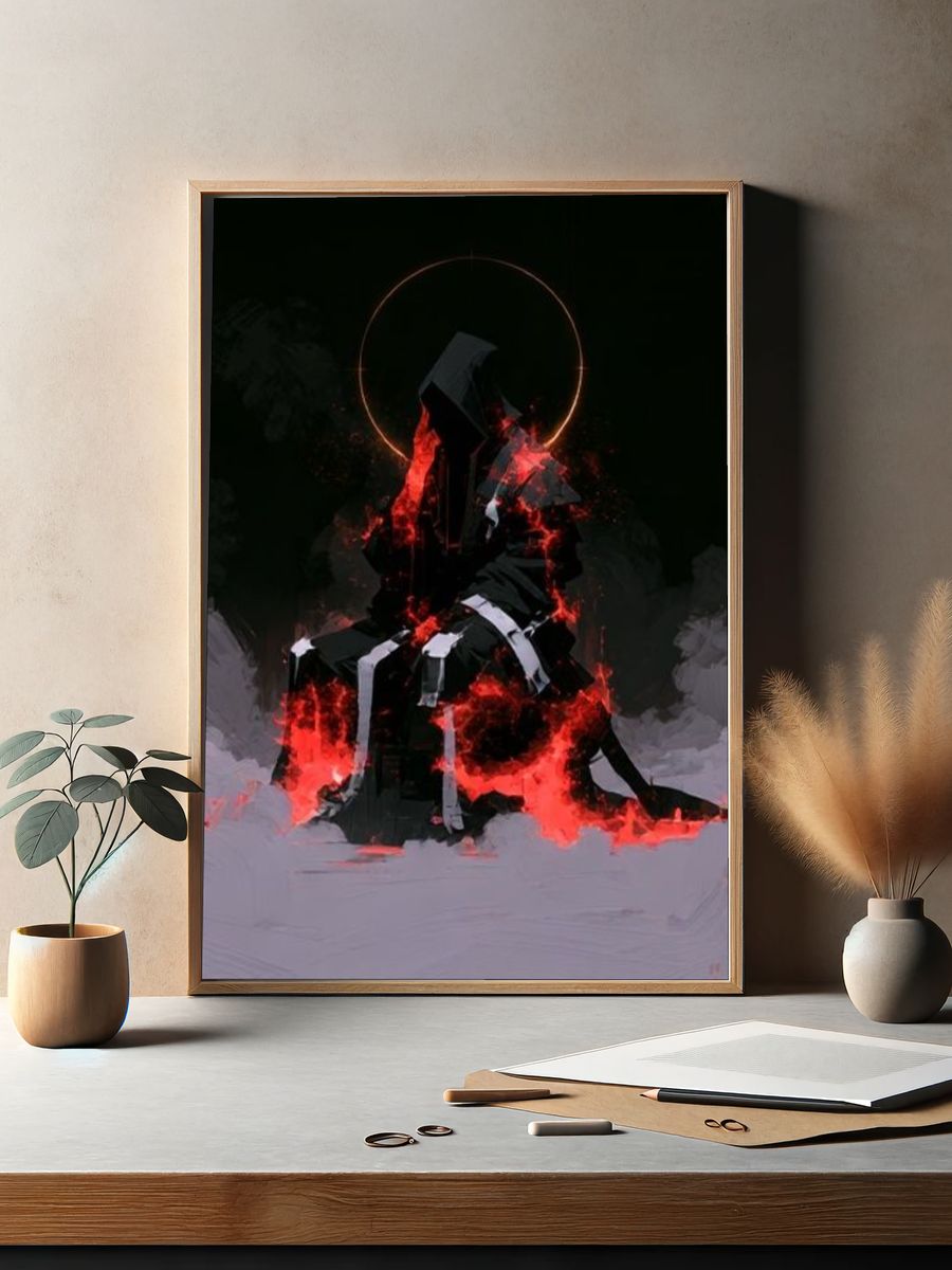 Infernal Hooded Figure Digital Art Poster. — room view 2