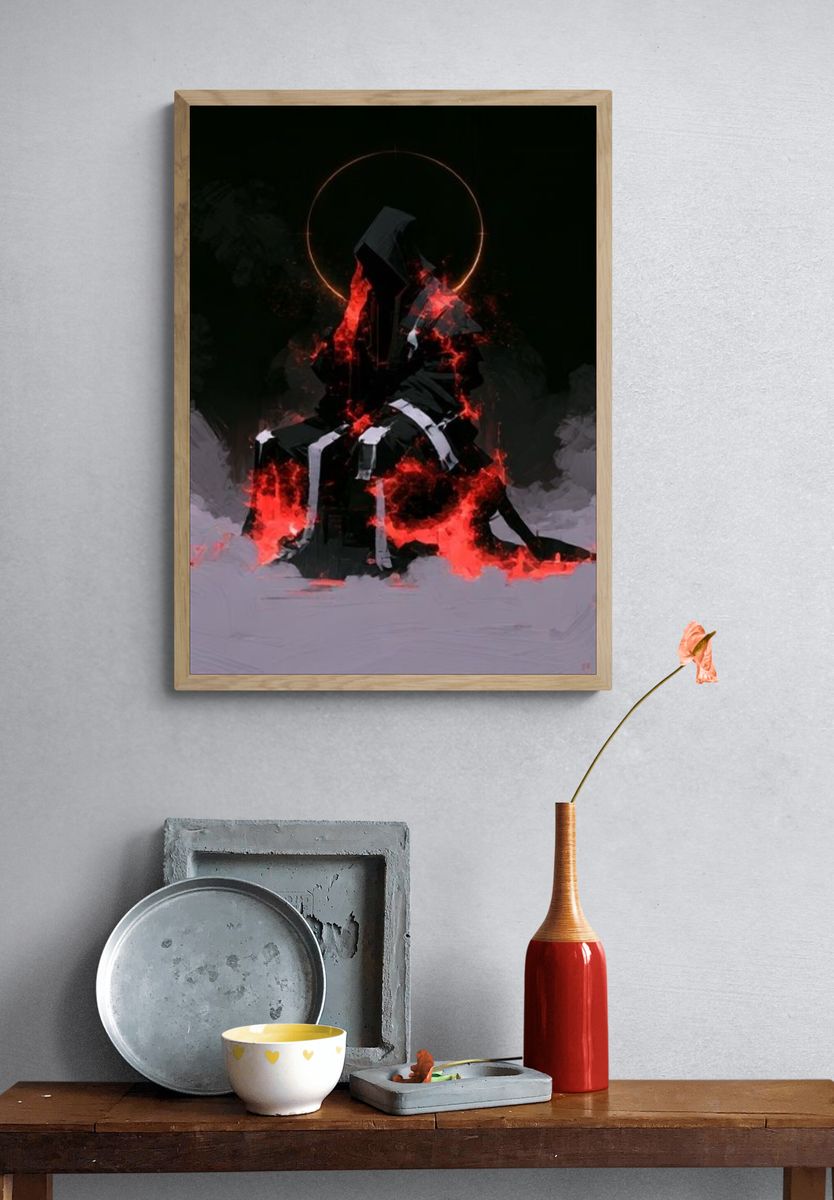 Infernal Hooded Figure Digital Art Poster. — room view 3