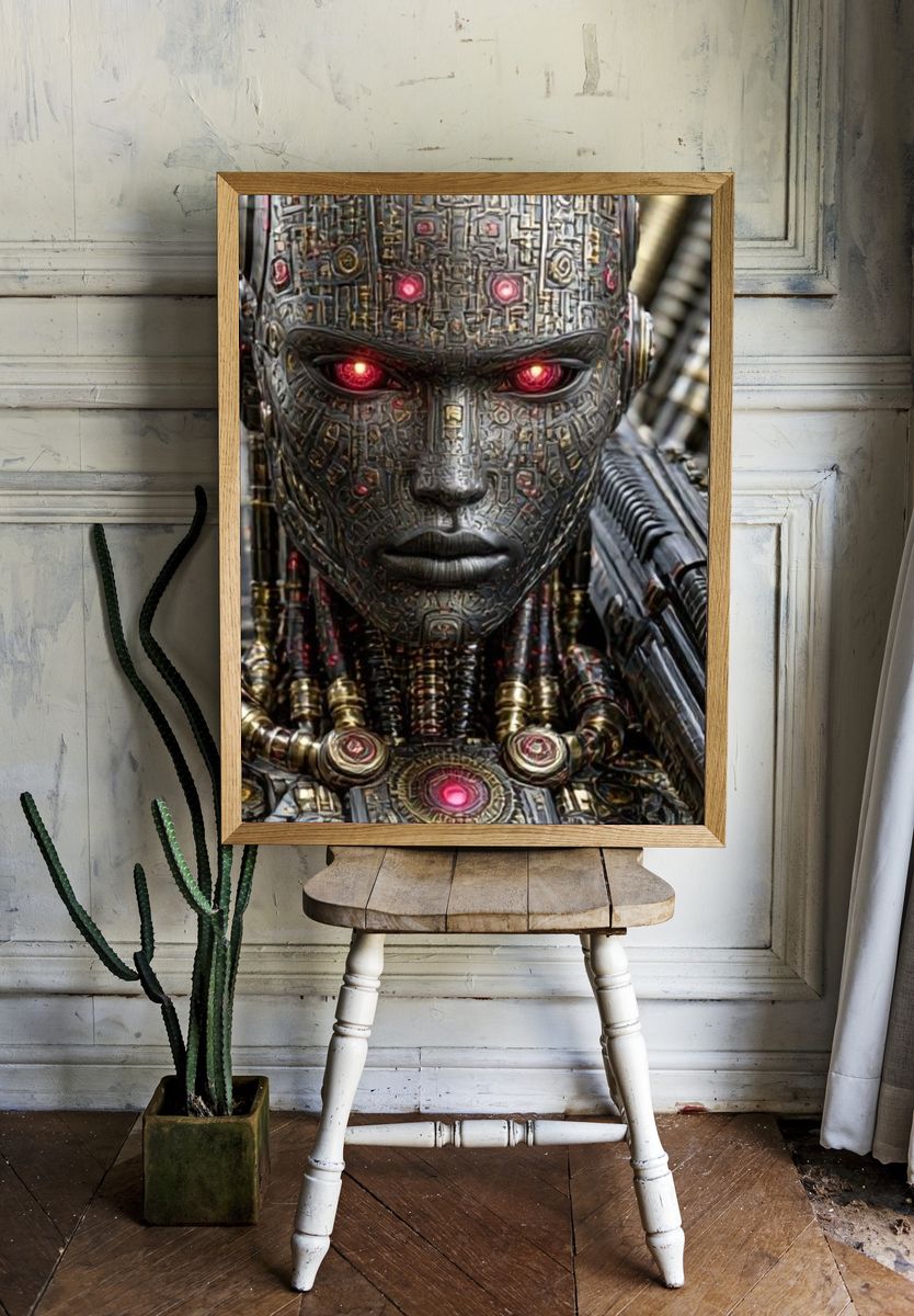 Cybernetic Android Portrait Print. — room view 1