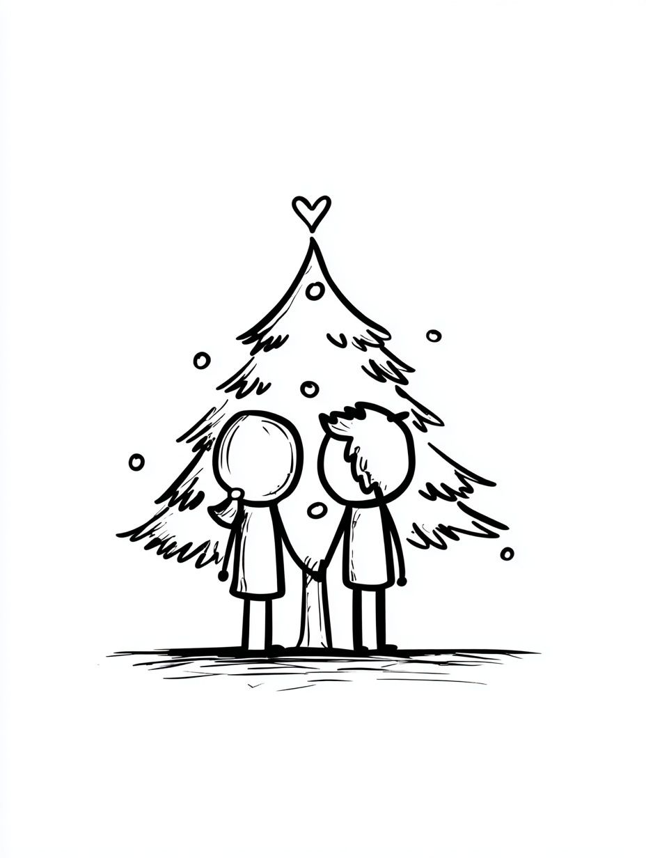 Winter Couple Tree Line-Art Poster. poster detail