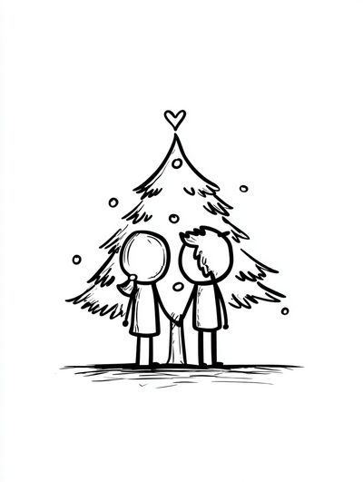 Winter Couple Tree Line-Art Poster. poster