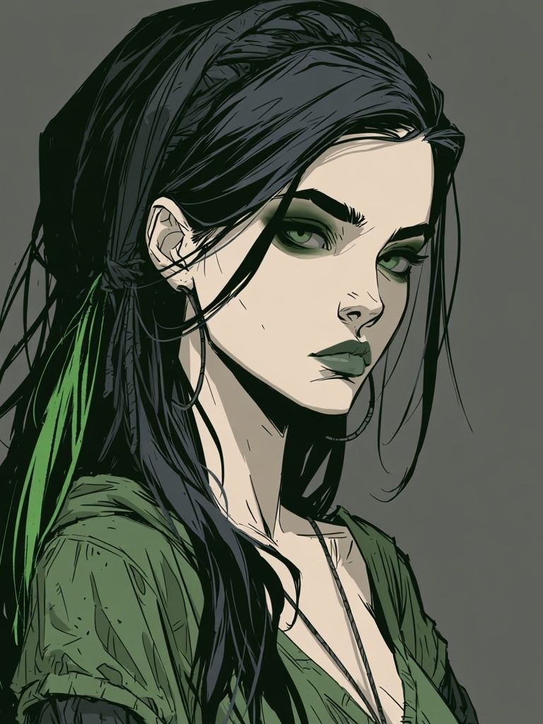 Green-Haired Woman Illustration Poster. poster — illustration art