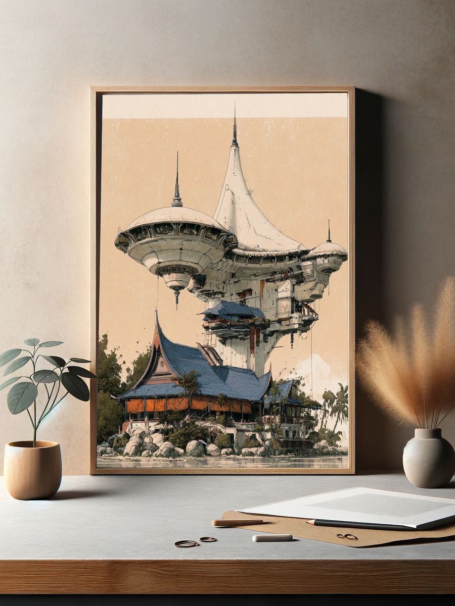 Futuristic Temple Landscape Print. — room view 2