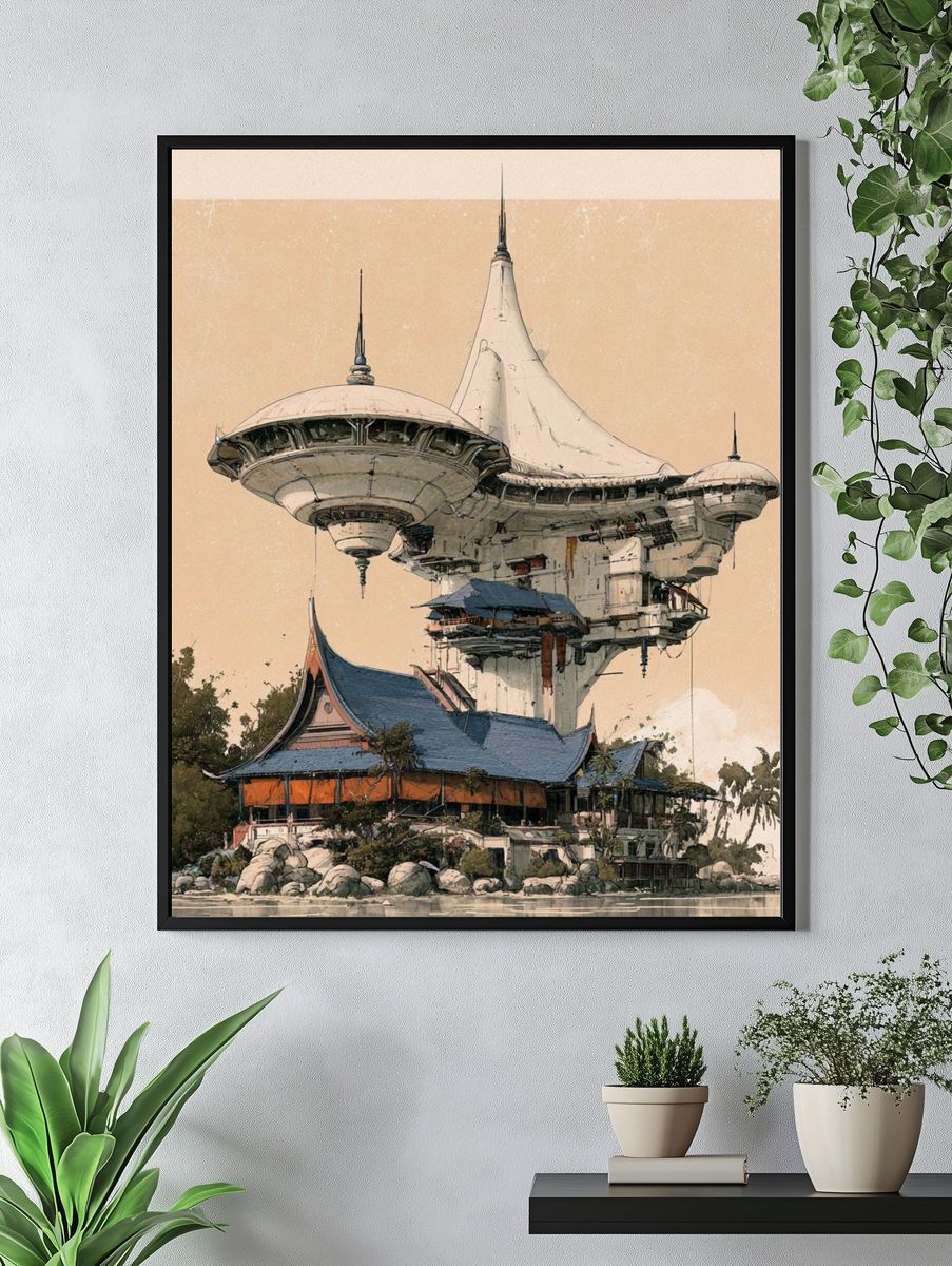 Futuristic Temple Landscape Print. — room view 4