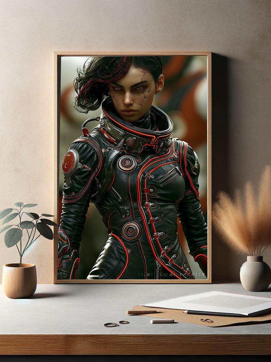Cyberpunk Female Portrait Print. — room view 2