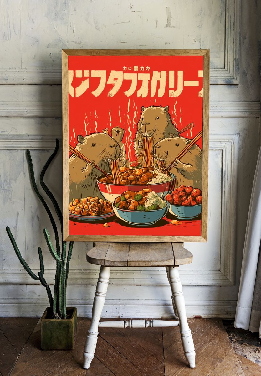 Capybara Noodle Feast Illustration Poster. room preview