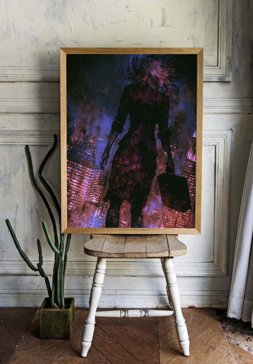 Neon City Silhouette Digital Art Poster. room preview