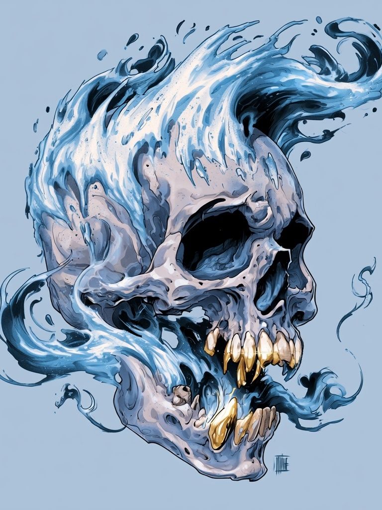 Water Skull Digital Art Print. poster — illustration art