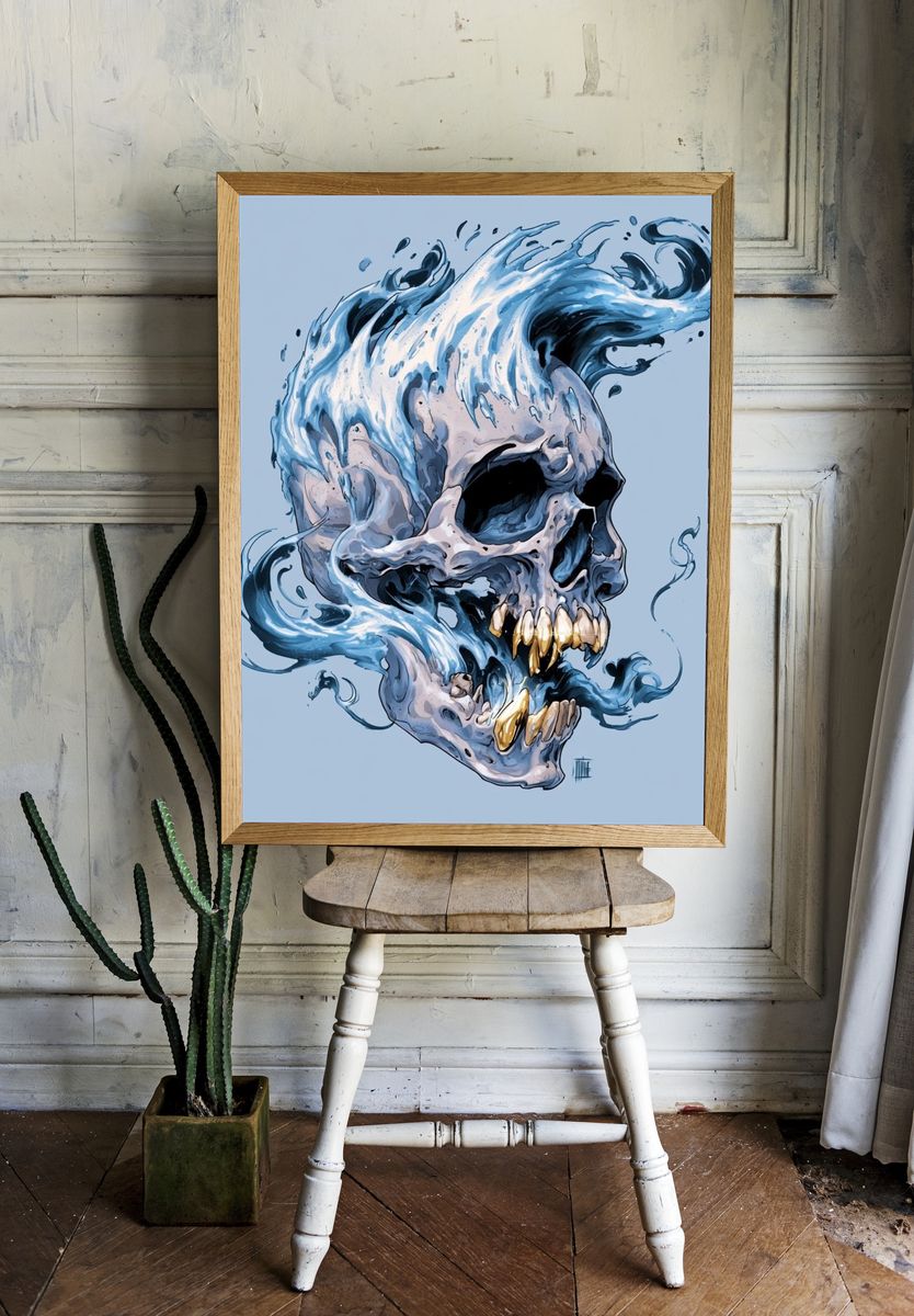 Water Skull Digital Art Print. — room view 1