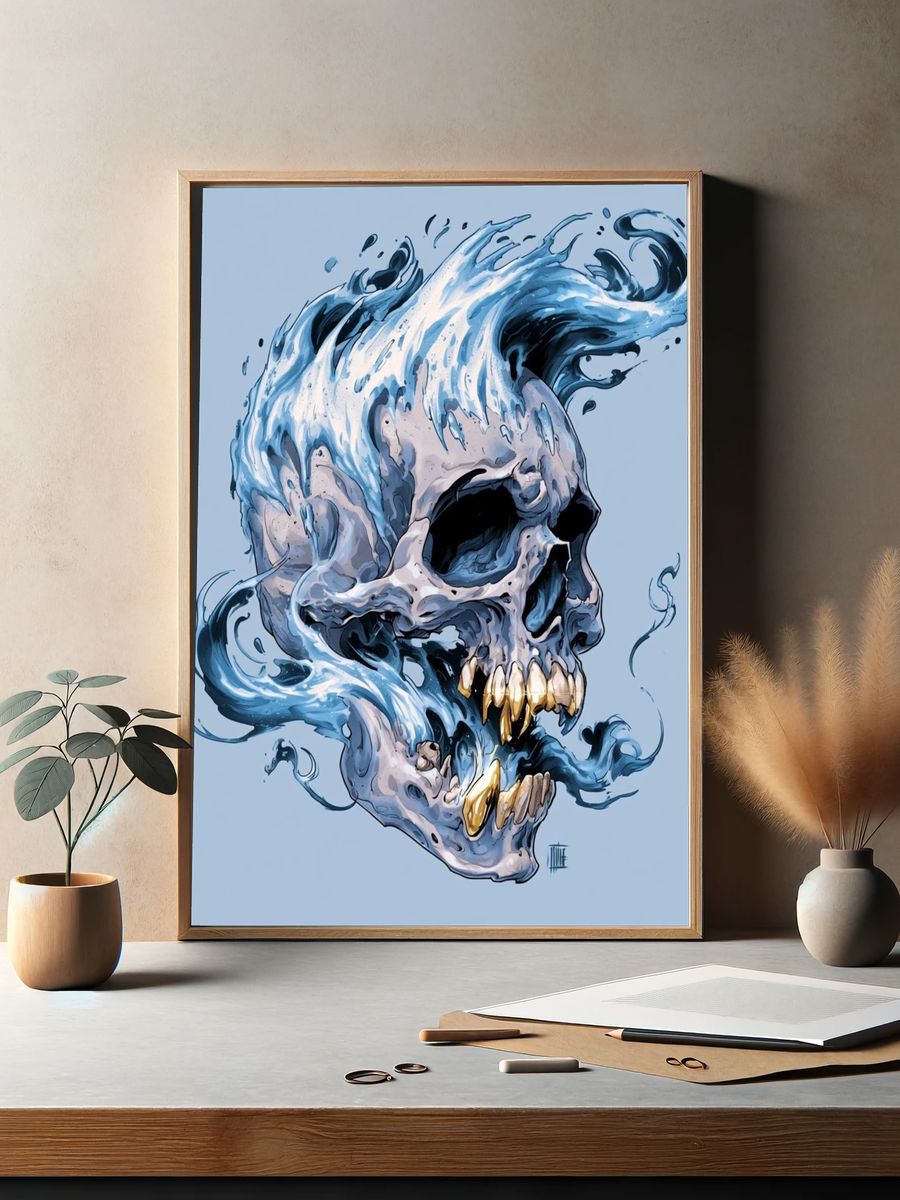 Water Skull Digital Art Print. — room view 2