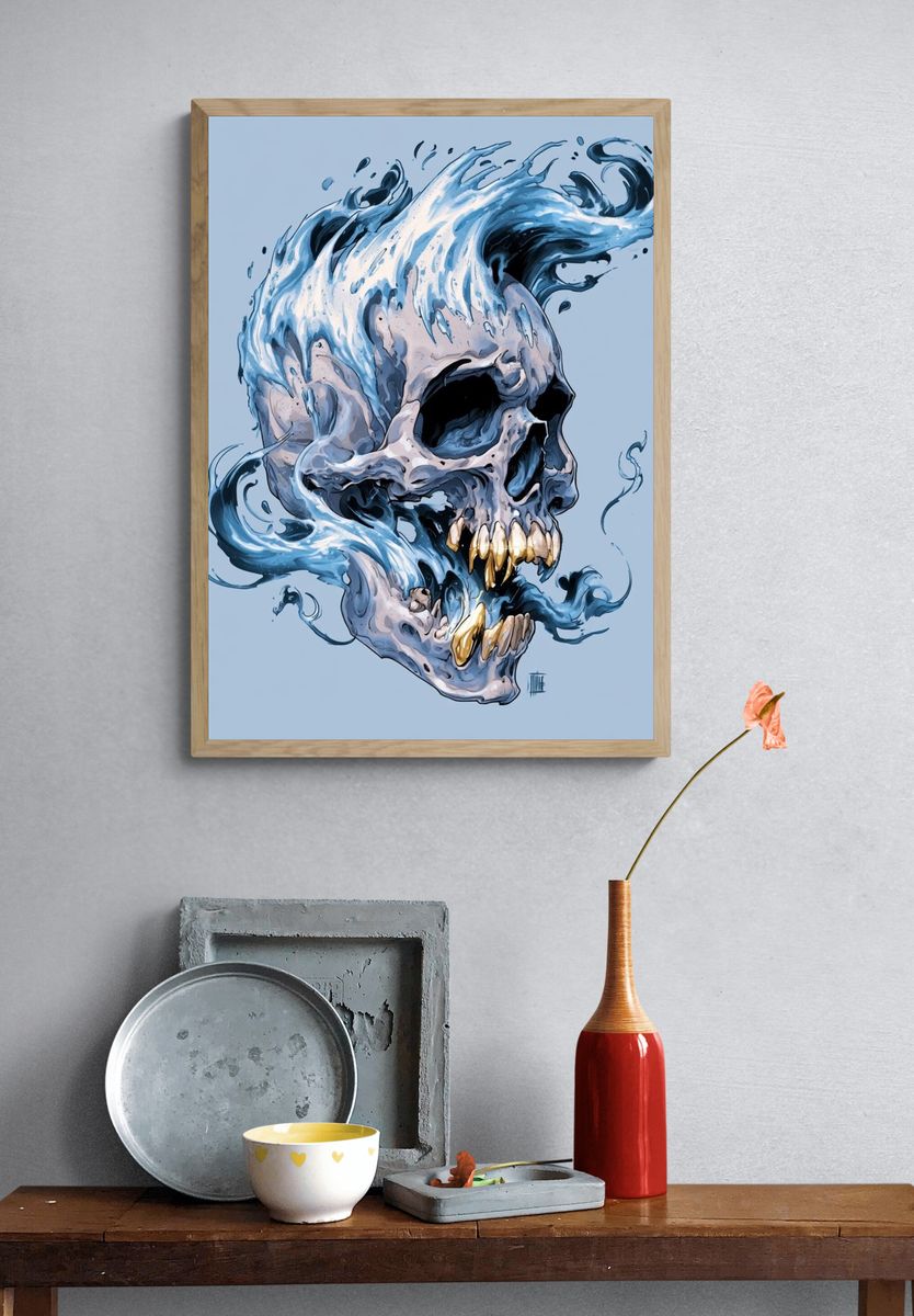 Water Skull Digital Art Print. — room view 3