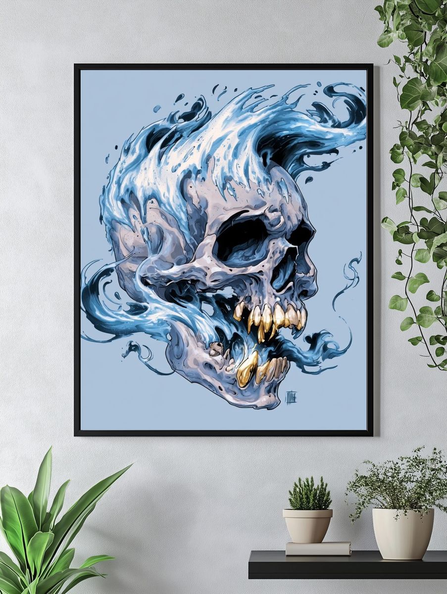 Water Skull Digital Art Print. — room view 4