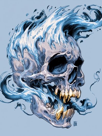 Water Skull Digital Art Print. poster