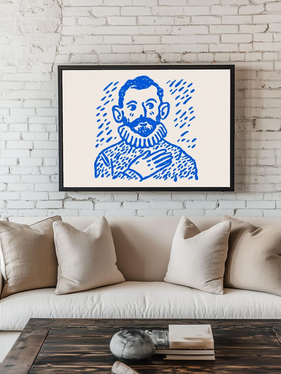 Blue Bearded Portrait Print. — room view 1