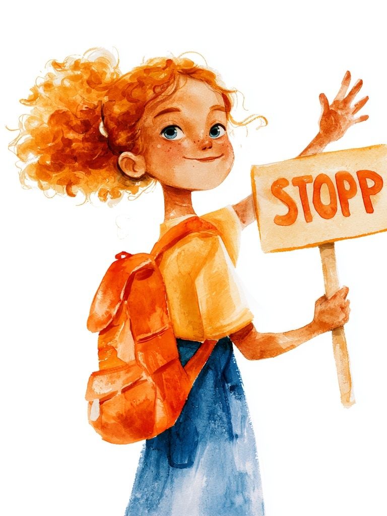 Girl with Stop Sign Watercolor Print. poster detail