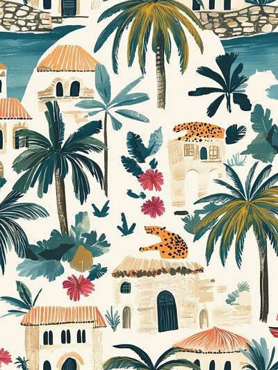 Tropical Village Illustration Poster.