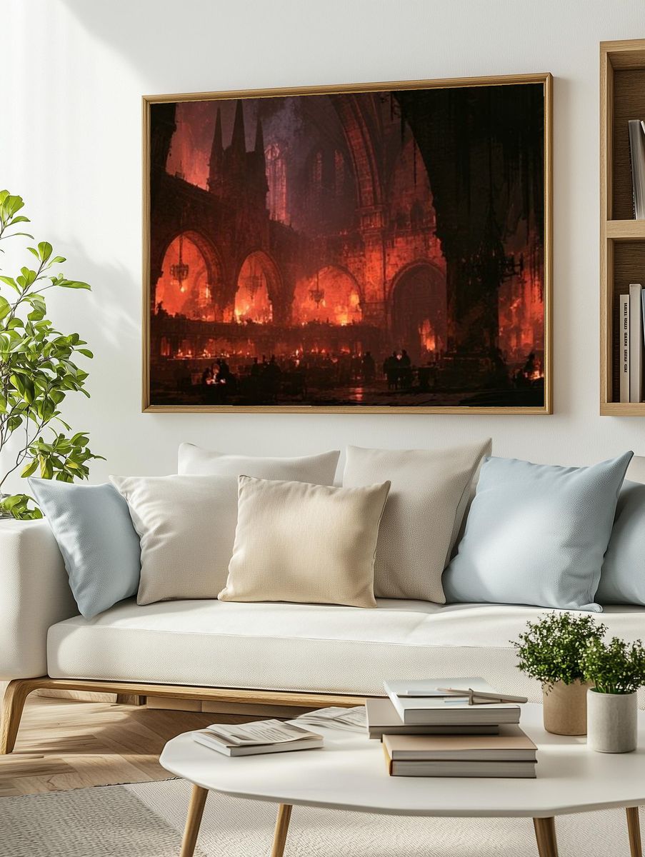 Cathedral Inferno — Fantasy Illustration Print. — room view 2