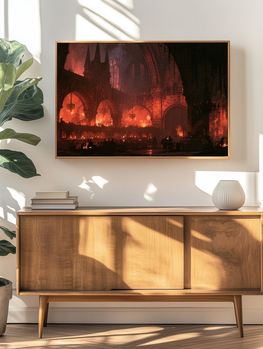 Cathedral Inferno — Fantasy Illustration Print. — room view 3