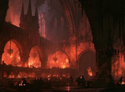 Cathedral Inferno — Fantasy Illustration Print. poster