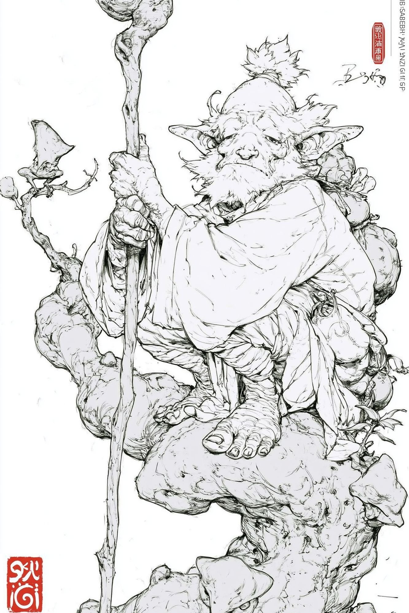 Goblin Elder Ink Illustration Poster. poster — illustration art