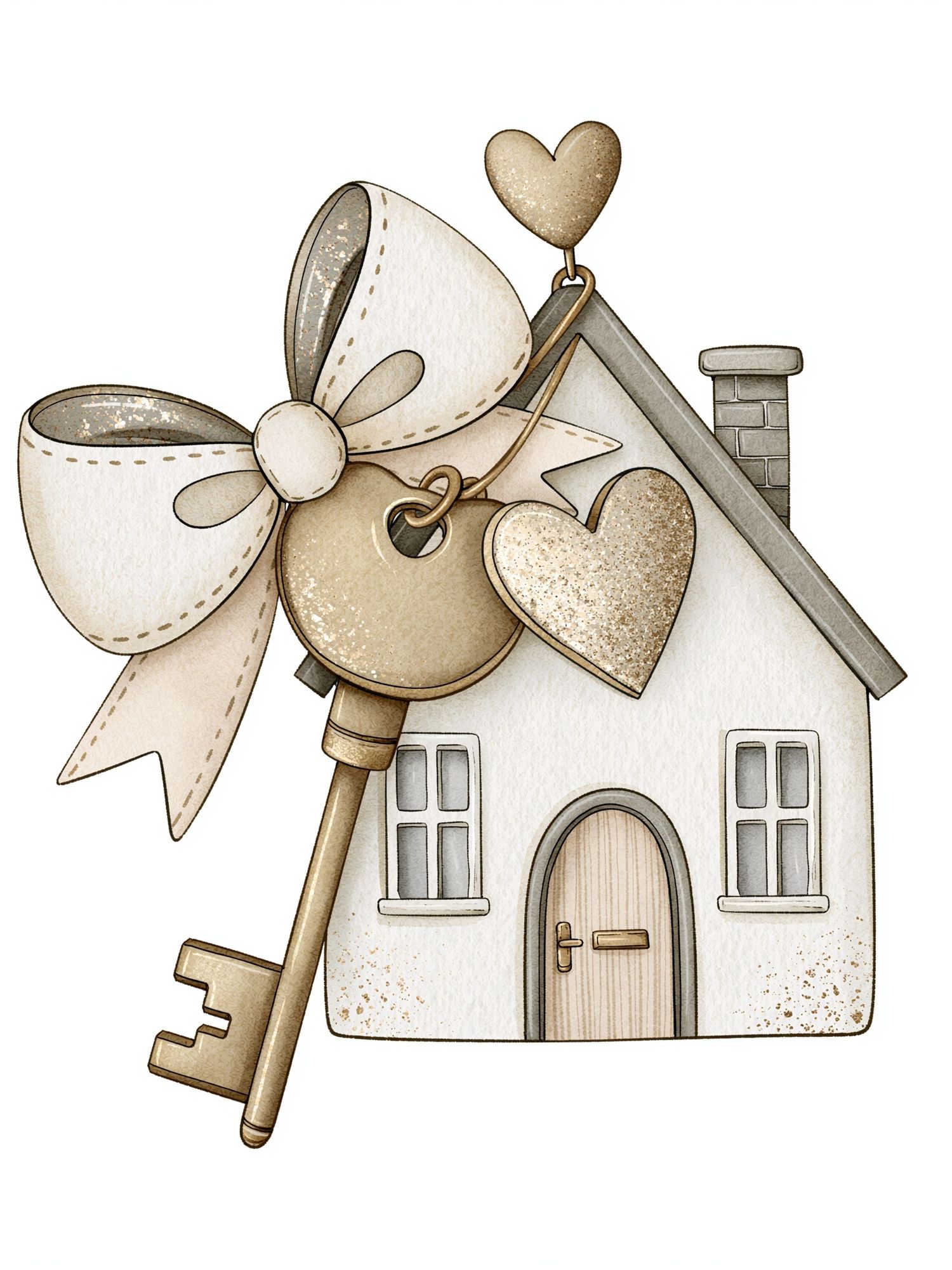 Heart Key House Illustration Print. poster detail